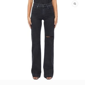 PAIGE Black Straight-Leg High-Rise Jeans with Knee Rip